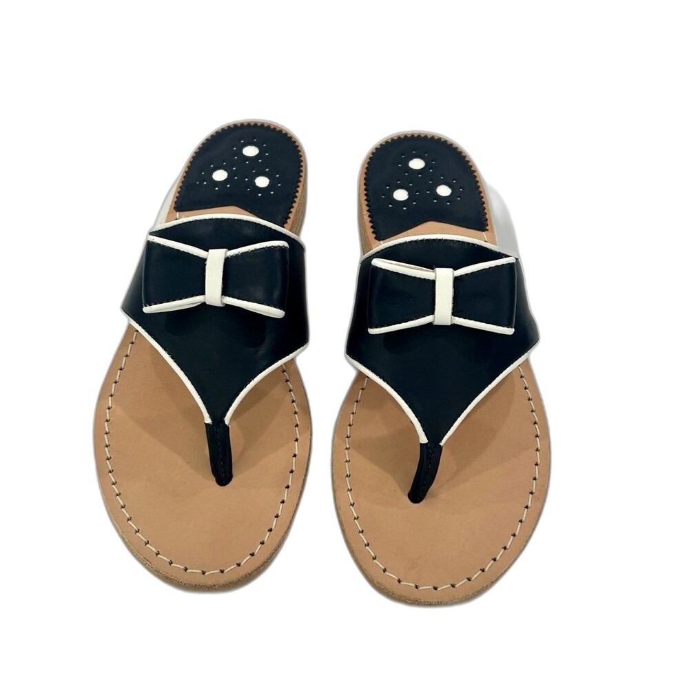 Jack Rogers Thong Sandals Women’s Size 7.5 Color Navy Blue White Giselle Bow - Picture 2 of 10